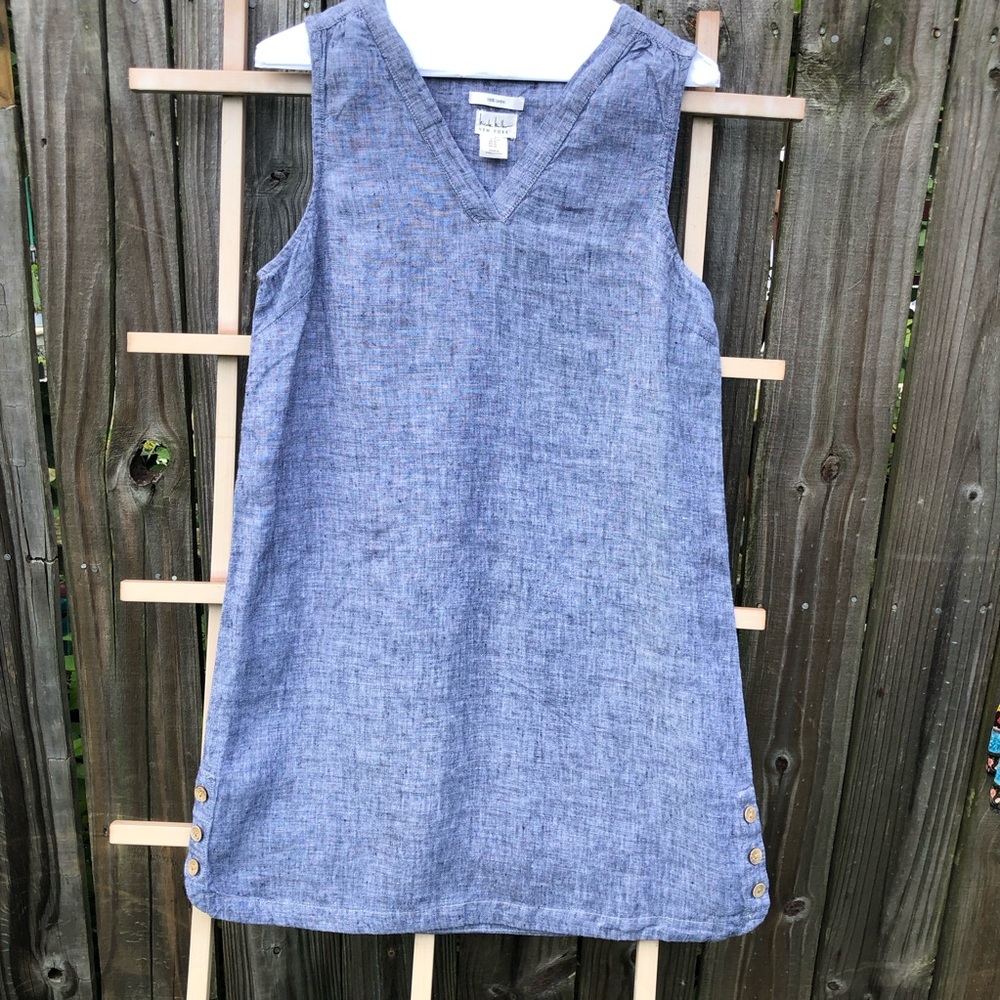 NICOLE MILLER Blue 100% Linen Shift Dress Size Médium
